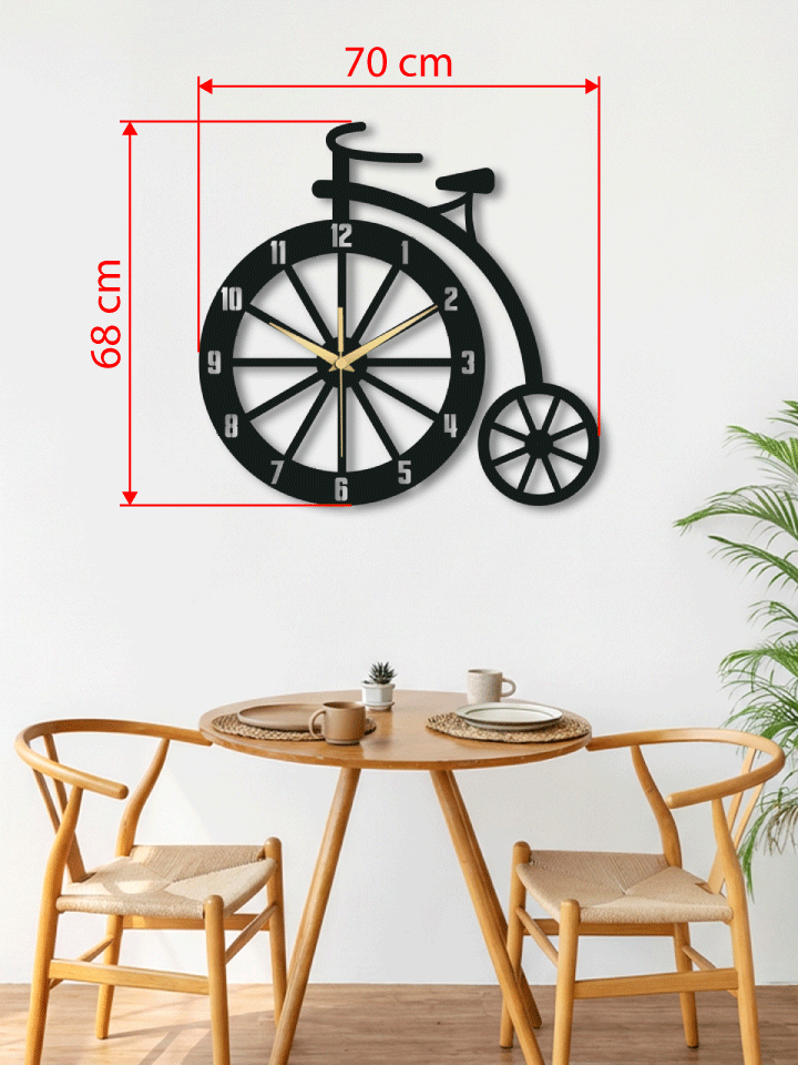 Nostaljik Bisiklet Tasarımlı Metal Duvar Saati (70x68 cm)